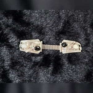 Native American Southwestern Black White Sterling Silver Watchband Tips Vintage
